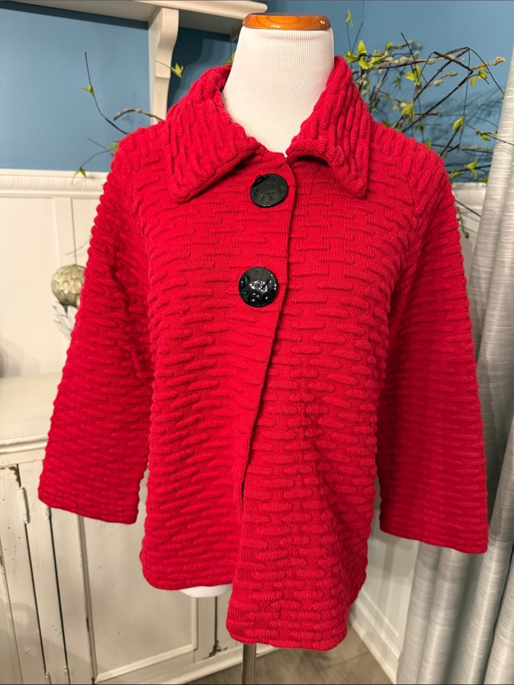JM Collection Red Textured Button Front Coatigan